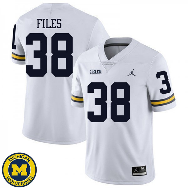 Men Michigan Wolverines #38 Joseph Files White Jordan Brand Official Game Jersey